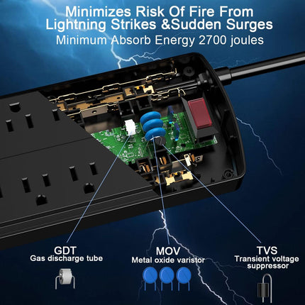 Nuetsa Surge Protector Power Strip – 8 Outlets & 4 USB Ports, 6FT Cord