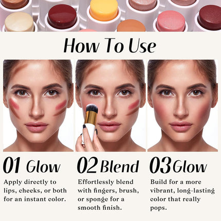 3Pcs Face Sticks Trio, Blush Highlighter Contour Makeup Sticks with Brush, Blendable