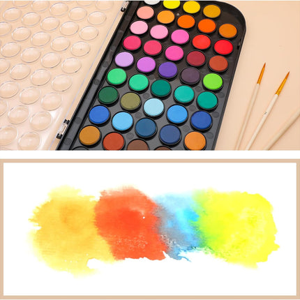 48-Color Watercolor Cake Set with 3 Brushes – Washable & Travel-Friendly