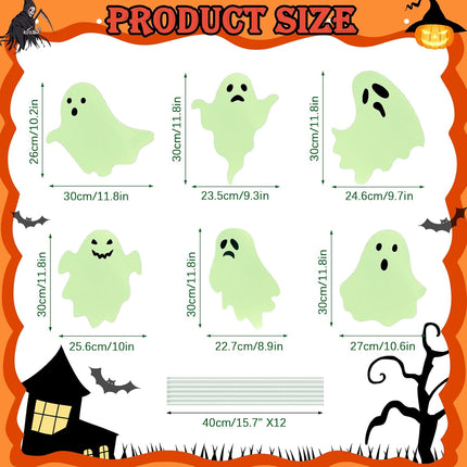 6-Piece Halloween Glow-in-the-Dark Ghost Yard Signs with Stakes, Outdoor Lawn Decor