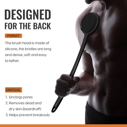 17in Silicone Back Scrubber with Long Handle Double-Sided Shower Body Brush for Men