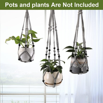 3 Pack Macrame Plant Hanger Set Indoor Outdoor Boho Planter Gray
