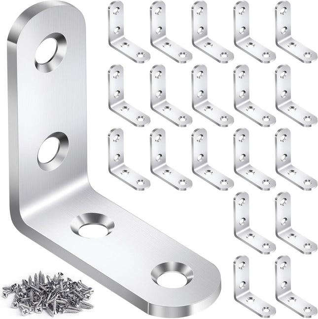 20PCS L Bracket Corner Braces – Stainless Steel, 90° for Shelves & Furniture