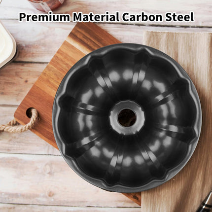 9.5in Non Stick Bundt Cake Pan Carbon Steel Fluted Tube Baking Mold