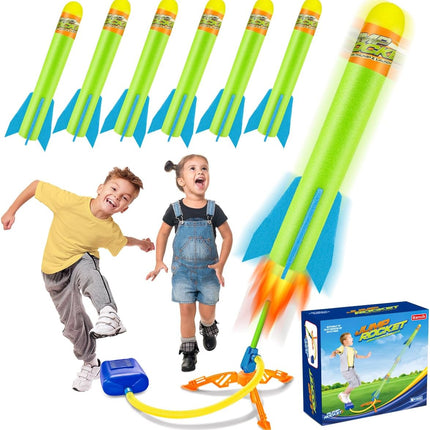 Kids Foam Rocket Launcher Toy with 6 Air Rockets Outdoor Game Ages 3-8+