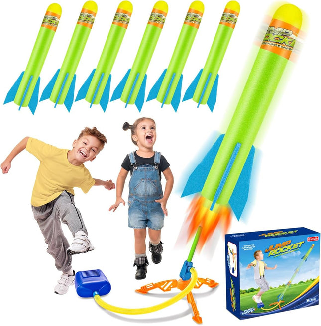 Kids Foam Rocket Launcher Toy with 6 Air Rockets Outdoor Game Ages 3-8+