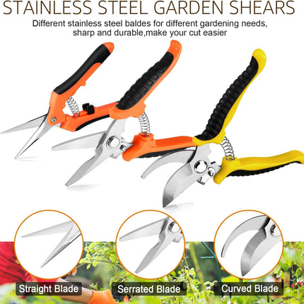 3 Pack Garden Pruning Shears – Stainless Steel Blades with Gardening Gloves