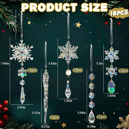 18PCS Crystal Christmas Ornaments Acrylic Snowflakes Icicle Hanging Decor