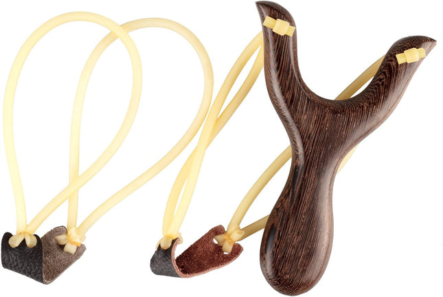 Solid Wooden Slingshot – Classic Hunting & Outdoor Catapult, Deep Brown
