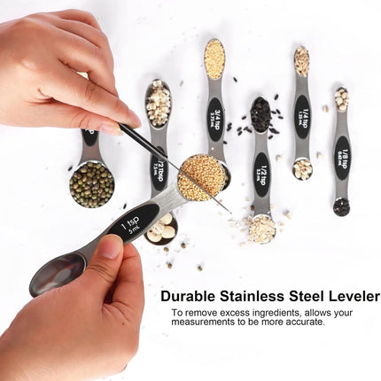Magnetic Measuring Spoons Set Stainless Steel with Leveler Stackable Kitchen