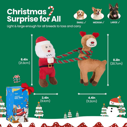 Christmas Dog Toys – Plush Squeaky Toys with Detachable Rope for All Breeds