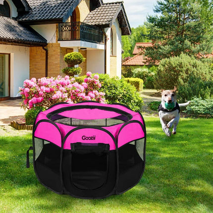 Portable Cat Playpen Indoor Outdoor Foldable Pet Tent with Zipper Door Pink