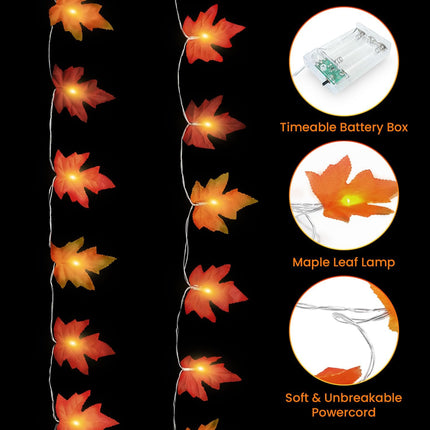 Fall Lighted Leaf Garland 2 Pack – 20FT Battery LED String for Indoor Outdoor Decor