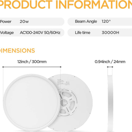 2 Pack 12 Inch LED Flush Mount Ceiling Lights, 20W 5CCT Selectable, Ultra-Slim White