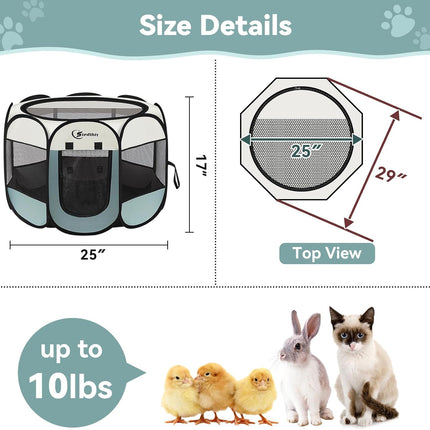 Portable Dog & Cat Playpen with Carrying Case for Small Pets (Grey)