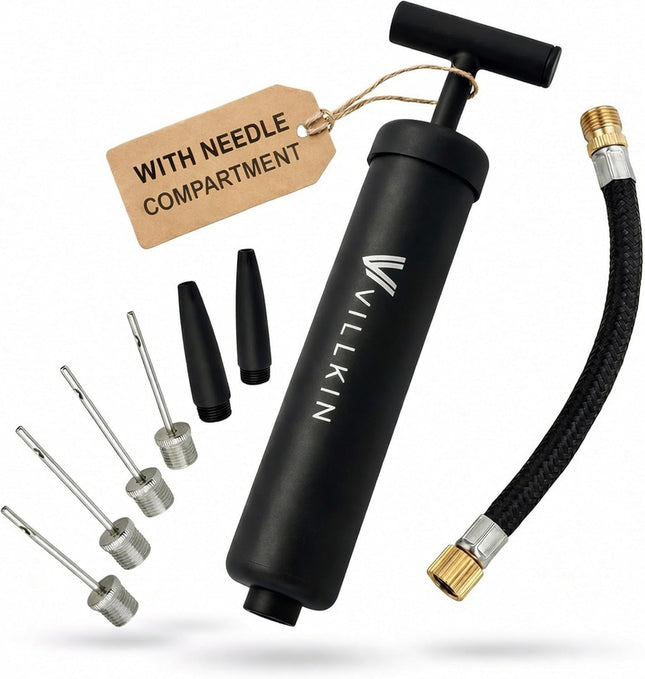 Sports Ball Hand Pump with 4 Needles 2 Nozzles Hose for Soccer Basketball