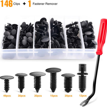 146PCS Nylon Bumper Shield Retainer Clips, Xmas Tree Fasteners & Remover Tool