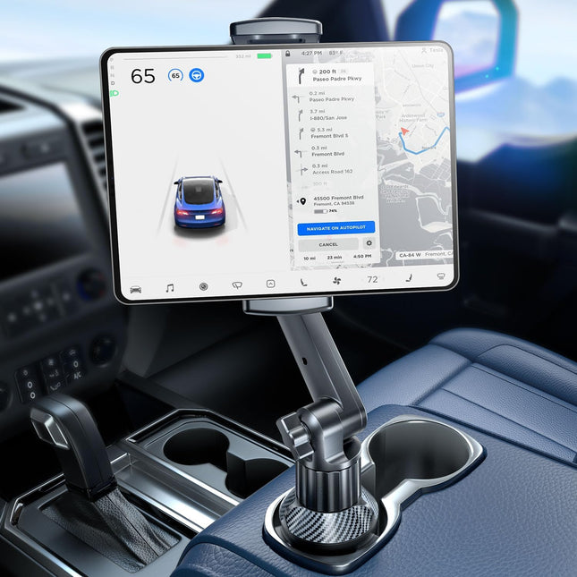 Tablet Holder for Car – iPad Cup Holder Mount, Adjustable 15" Height, 6"-12.9" Devices