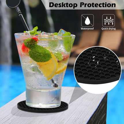 8 Pack Silicone Drink Coasters with Holder, Non-Slip Coffee Table Coaster Set