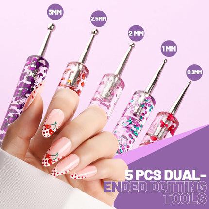 23PCS Nail Art Tools Set, Brushes, Dotting Tools, Nail Stands, Adhesive Tabs & Palette