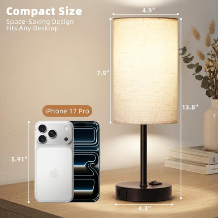 Set of 2 Bedroom Table Lamps 3-Way Dimmable Rocker Switch AC Outlet E26 Bulb