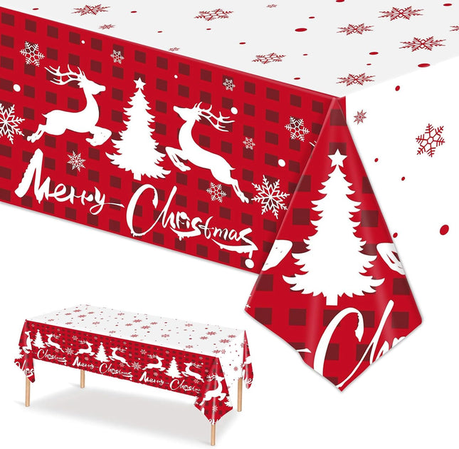 2-Pack Winter Christmas Tablecloths – Reindeer & Snowflake Disposable Decor