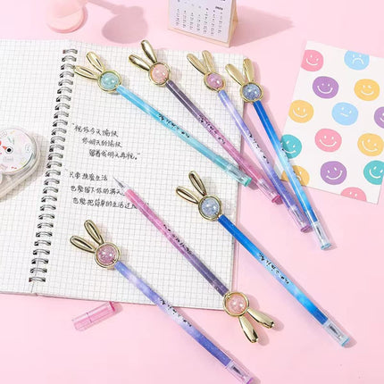 12PCS Cute Rabbit Gel Pens – Cartoon Transfer Beads, Liquid Ink, Novelty Design