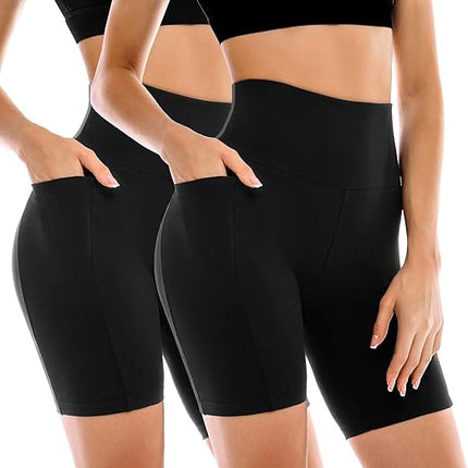 2 Pack Women's Biker Shorts with Pockets High Waisted Yoga Workout Gym Shorts