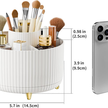 360° Rotating Makeup Brush Holder – Vanity & Countertop Organizer, White