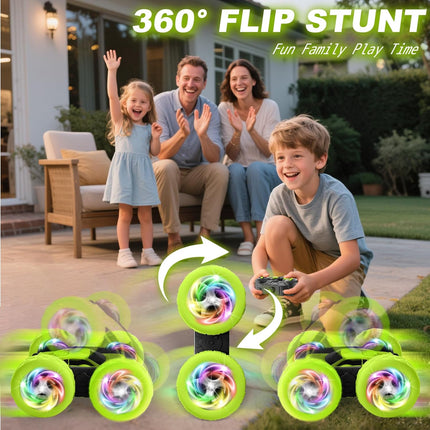 Remote Control Stunt Car 360° Flips RC Crawler with USB-C Battery Green
