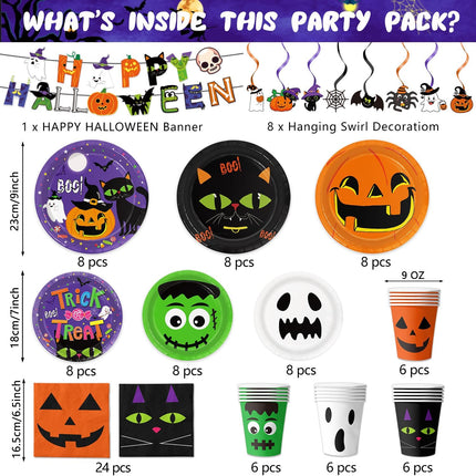 106-Piece Halloween Party Supplies Set, Plates, Napkins, Cups, Banner & Tablecloth