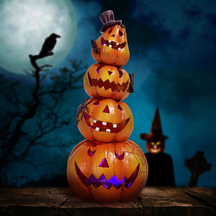Halloween Stacked Pumpkin Figurine, Orange Tabletop Decor for Home & Entryway