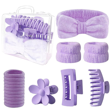16PCS Spa Headband Set Face Wash Wristbands Clips Hair Ties Gift Box