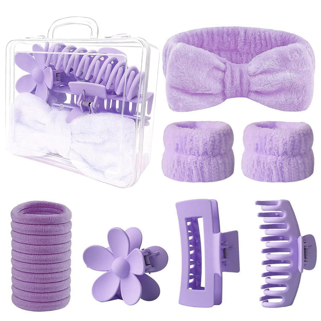 16PCS Spa Headband Set Face Wash Wristbands Clips Hair Ties Gift Box