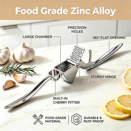 Garlic Press Zinc Alloy Heavy Duty Garlic Ginger Mincer Crusher Kitchen Tool