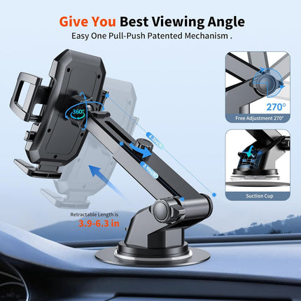 Upgraded 3-in-1 Car Phone Mount – Powerful Suction for Dashboard, Vent & Windshield