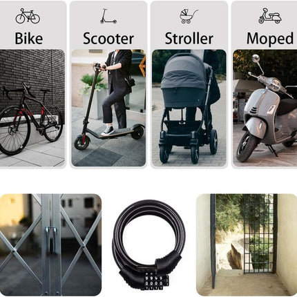 3-Foot Combination Bike Lock – 4-Digit Resettable Cable for Scooter & Bike