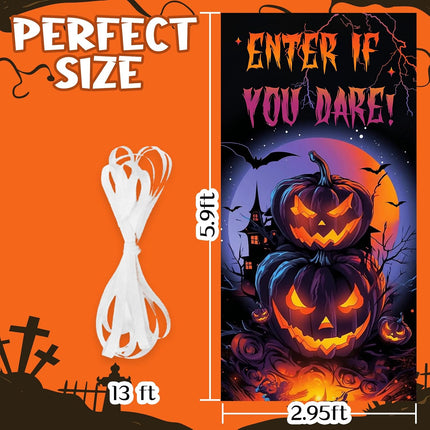 36x71in Halloween Pumpkin Door Cover Banner, Purple Scary Party Wall Window Decor