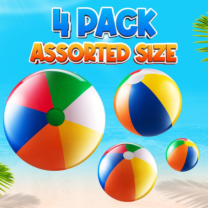 4PCS Rainbow Beach Balls Inflatable Pool Beach Toys for Summer Outdoor Fun
