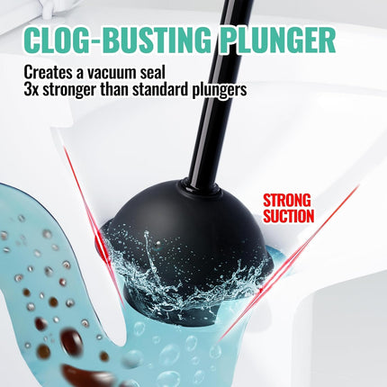 3 Piece Toilet Brush and Plunger Set Heavy Duty Bathroom Accessories