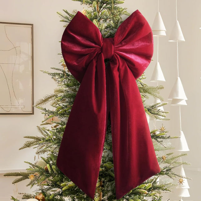Christmas Velvet Bows – 36x18" Burgundy Ribbon Tree Topper & Holiday Decor