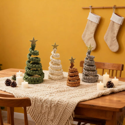 4pcs Mini Christmas Trees with Glitter Stars, Rustic Tabletop Holiday Decor