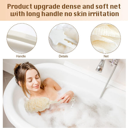 2 Pack Back Scrubber Shower Loofah Brush Long Handle Body Exfoliating Blue White