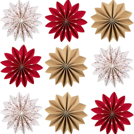 9-Piece Christmas Hanging Decorations, 3D Snowflake Ornaments in White, Red, and Brown