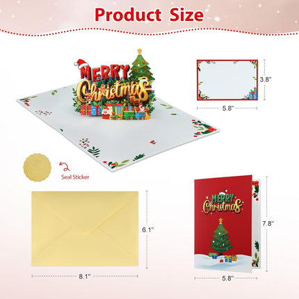 3D Pop-Up Christmas Card – Handmade 6"x8" Tree & Gifts with Envelope for Holidays