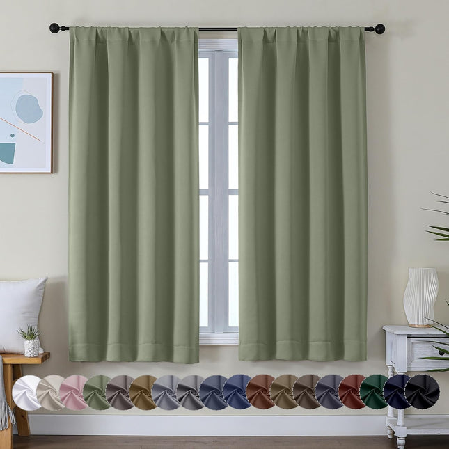 2-Pack Sage Green Blackout Curtains – Energy Saving, Rod Pocket, 40"x63"