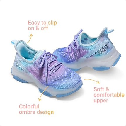 Girls Slip-On Sparkle Sneakers Lightweight Jelly Sole Walking Shoes for Kids
