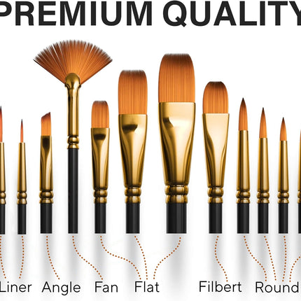 12Pcs Professional Artist Paint Brush Set for Watercolor Oil Acrylic Painting