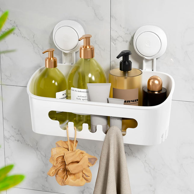 Shower Caddy with Suction Cup – Removable Waterproof Bathroom Shelf, White