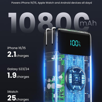 4-in-1 Portable Charger – 10800mAh Power Bank with Wall Plug & USB-C